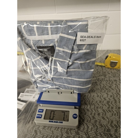 On Cotton Shirt Mens XL White & Blue Button Up Short Sleeve - Picture 4 of 9